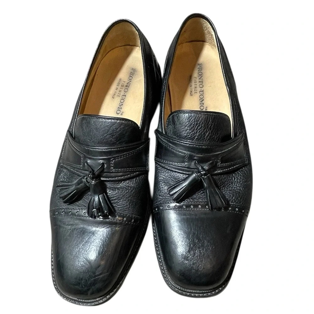 Y3- men’s 8.5 M Classic Black Leather Tassel Loafers -Firenze